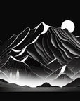 Papier peint noir et blanc - Sommets sous la pleine lune