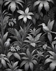 Papier Peint Tropical - Jungle Sombre et Oiseaux Exotiques