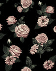 Papier peint vintage - Roses sur fond noir