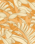 Papier peint tropical - Feuilles tropicales beiges sur fond orange