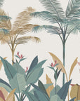 Papier peint tropical - Palmiers et feuillage aux couleurs pastel