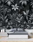 Papier Peint Tropical - Jungle Sombre et Oiseaux Exotiques