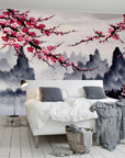 Papier peint japonais - Cerisiers dans la brume