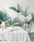 Papier peint tropical - Palmiers bleus sur fond blanc