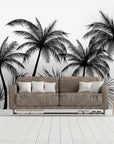 Papier Peint Noir et Blanc - Palmiers Tropicaux en Silhouette