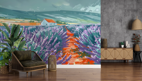 Country wallpaper - lavender farmhouse