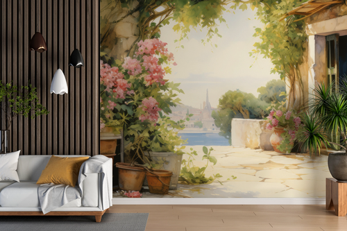 Floral wallpaper - hollyhock villa