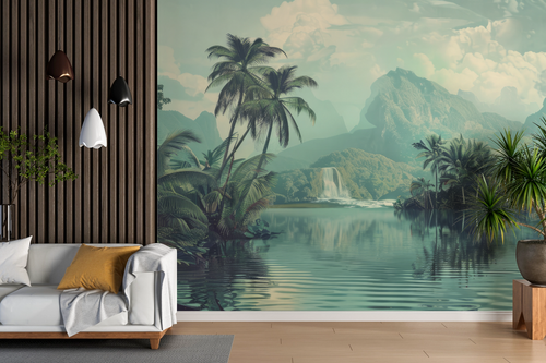 Tropical wallpaper - wild palm lagoon