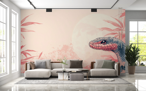 Animal wallpaper - snake and pink bamboo branches