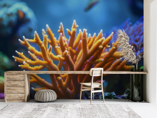Nature wallpaper - vibrant orange coral under the sea