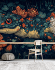 Animal wallpaper - crocodile hidden among orange lotuses