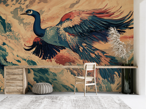 Animal wallpaper - heron in full flight on a large wave