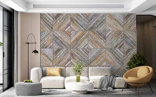 Geometric wallpaper - retro wood mosaic