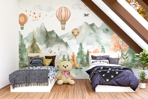 Children's wallpaper - hot air balloons flying over the forest
