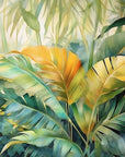 Papel tapiz tropical - Hojas doradas y esmeralda
