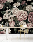 Papier peint floral - Roses et marguerites rétro