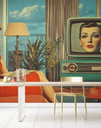 Papier peint vintage - Femme près d’une télévision