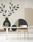 Papier peint art déco - Vase noir et formes géométriques beiges