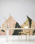 Papier peint feuillage - Grandes feuilles beiges et vertes