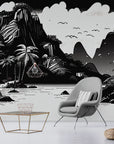 Papel tapiz blanco y negro - Paisaje tropical con palmeras