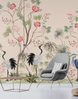 Papier peint japonais - Grues et pivoines