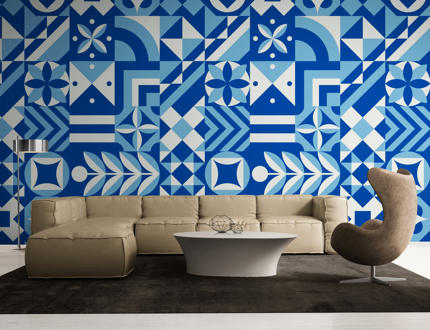 Papier Peint Géométrique - Motifs Bleus Dynamiques