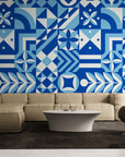 Papier Peint Géométrique - Motifs Bleus Dynamiques