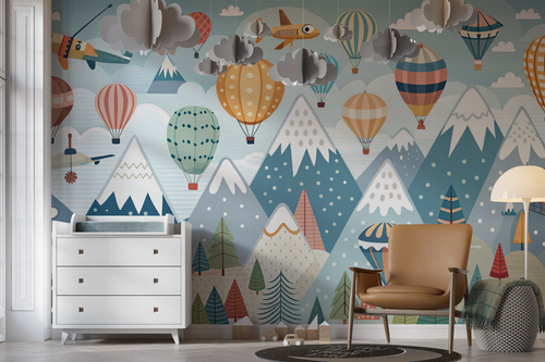 Children's wallpaper - hot air balloons over mountains