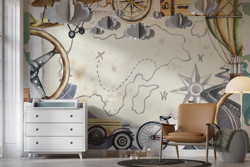 Kids' wallpaper - vintage bikes and old maps