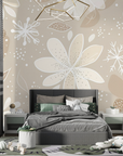 Papier peint floral - Fleurs beiges aux pétales fins
