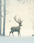 Papier Peint Animaux - Cerf Solitaire en Pays Blanc