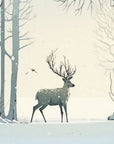 Papier peint animaux - Cerf solitaire dans un paysage blanc