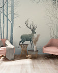 Papier peint animaux - Cerf solitaire dans un paysage blanc