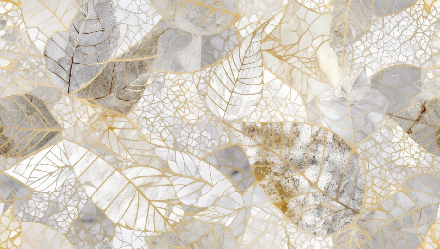 Papier Peint Feuillage - Or et Marbre