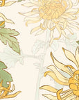 Papier peint japonais - Chrysanthèmes jaunes sur fond beige