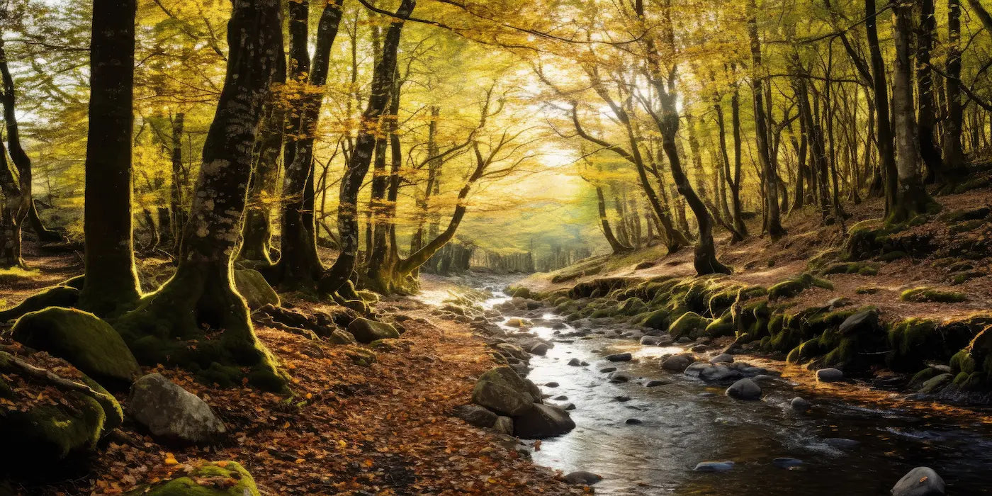Papier Peint Forêt - Chemin Doré en Automne