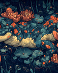 Animal wallpaper - crocodile hidden among orange lotuses