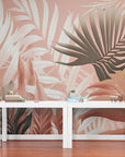 Papier peint tropical - Feuilles de palmier dans les tons roses