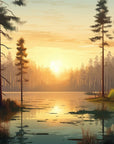 Papier peint forêt - Reflets au coucher du soleil