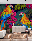 Papier Peint Tropical - Perroquets Exotiques et Fleurs
