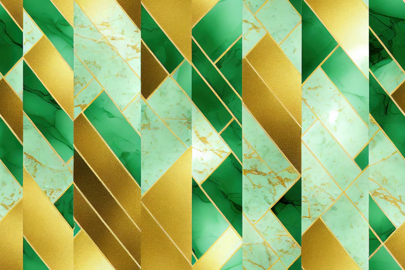 Papier Peint Géométrique - Marbre Vert et Doré