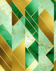 Papier peint géométrique - Triangles verts et dorés effet marbre