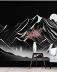 Papier Peint Noir et Blanc - Montagnes Brumeuses