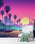 Papier peint rétro - Coucher de soleil en ville