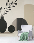 Papier peint art déco - Vase noir et formes géométriques beiges