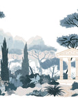 Carta da parati illustrata - Giardino antico in monocromo blu