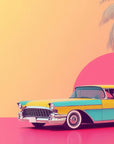 Retro behang - Klassieke auto op het strand