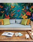 Papier Peint Abstrait - Feuillage Tropical Et Papillons