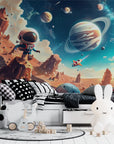 Carta da parati per bambini - Astronauta e pianeti nello spazio