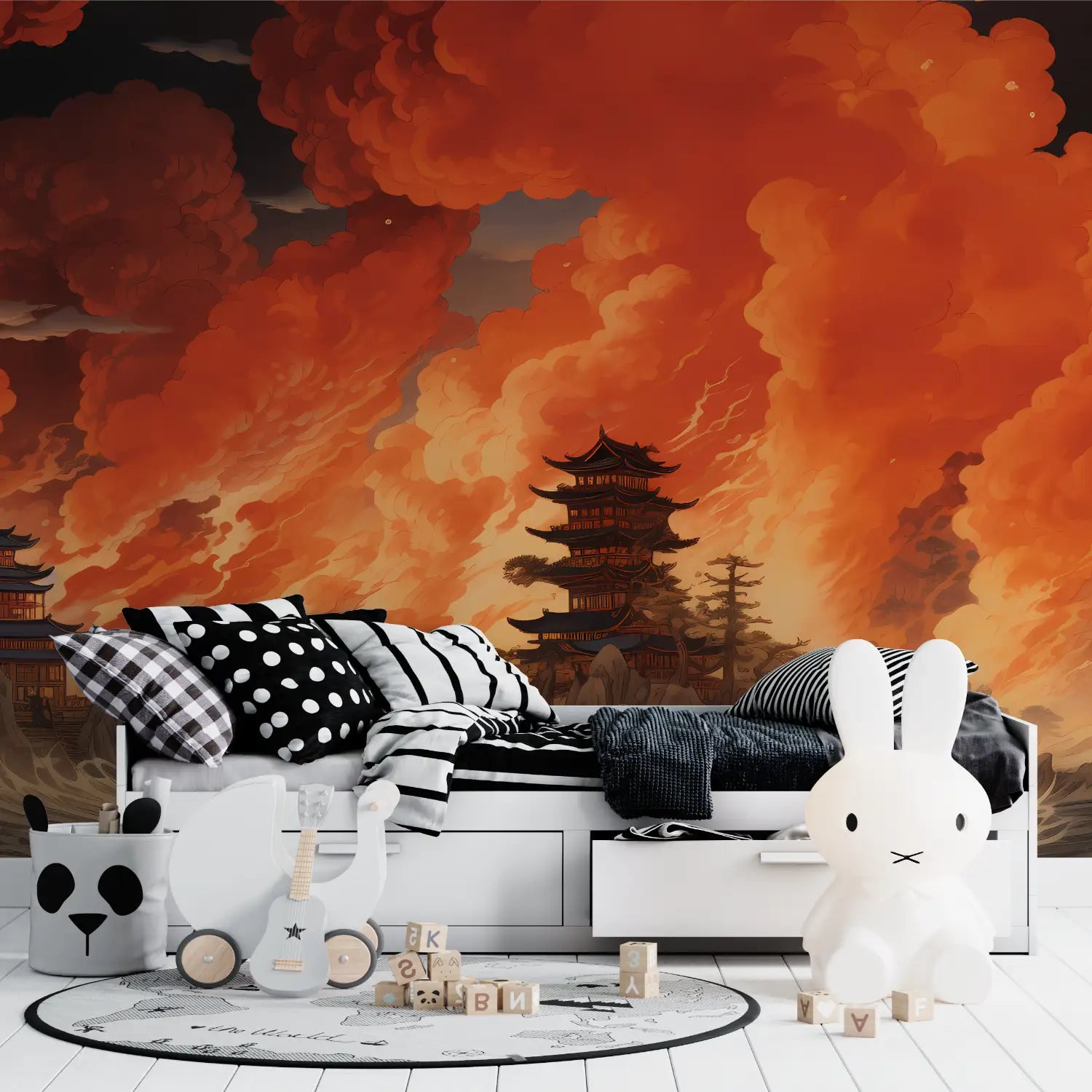 Papier Peint Japonais - Temple en Flammes